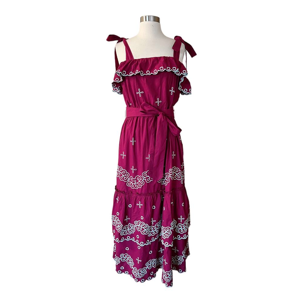 ROBERTA ROLLER RABBIT Peonia Embroidered Eleanor Dress Sleeveless Cotton Large